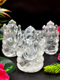 Ganesh statue in Clear Quartz Handmade Carving - Ganesha Idol |Sculpture in Crystals and Gemstones -2.5 inches and 105 gms - ONE STATUE ONLY
