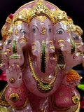 Rose Quartz Handmade handpainted carving of Panchmukhi Ganesh - Lord Ganesha Idol | Sculpture - Reiki/Chakra/Healing - 8.5 in and 6.3 kg