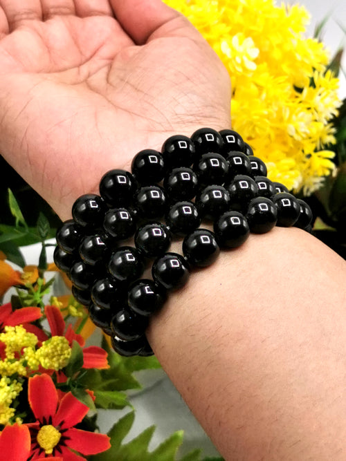 Black Tourmaline bracelet 12mm beads, set of 4 pieces | gemstone/crystal jewelry | Mother's Day/Birthday/Anniversary/Valentine's Day gift