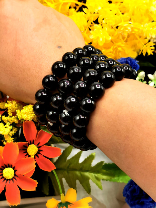 Black Tourmaline bracelet 12mm beads, set of 4 pieces | gemstone/crystal jewelry | Mother's Day/Birthday/Anniversary/Valentine's Day gift