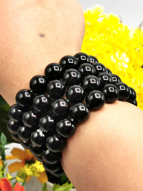 Black Tourmaline bracelet 12mm beads, set of 4 pieces | gemstone/crystal jewelry | Mother's Day/Birthday/Anniversary/Valentine's Day gift