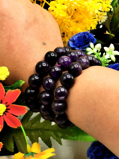 Amethyst Black Leather Bracelet – Dandelion Jewelry