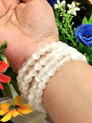 Selenite bracelet 8mm beads, set of 4 pieces | gemstone/crystal jewelry | Mother's Day/Birthday/Anniversary/Valentine's Day gift