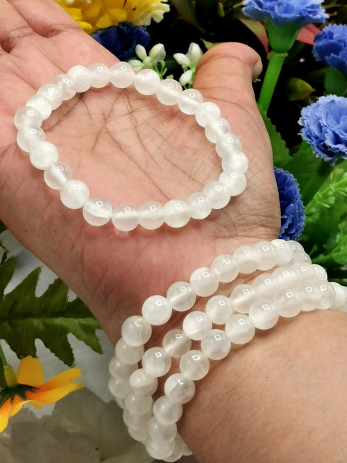 Selenite bracelet 8mm beads, set of 4 pieces | gemstone/crystal jewelry | Mother's Day/Birthday/Anniversary/Valentine's Day gift