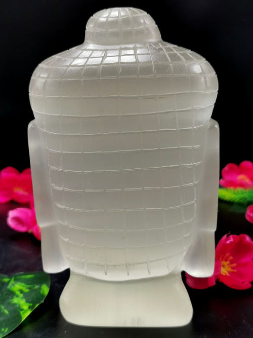 Selenite Buddha Face/Head - handmade carving of serene face of Lord Buddha - crystal/reiki/healing - 6 inches and 1.62 kg (3.56 lb)