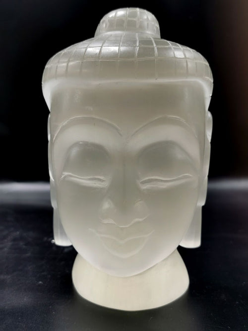 Selenite Buddha Face/Head - handmade carving of serene face of Lord Buddha - crystal/reiki/healing - 6 inches and 1.62 kg (3.56 lb)