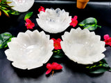 Beautiful white quartz hand carved lotus bowls - 5 inches diameter and 370 gms (0.82 lb) - ONE BOWL ONLY