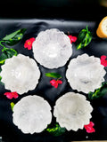 Beautiful white quartz hand carved lotus bowls - 5 inches diameter and 370 gms (0.82 lb) - ONE BOWL ONLY