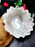 Beautiful white quartz hand carved lotus bowls - 5 inches diameter and 370 gms (0.82 lb) - ONE BOWL ONLY