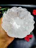 Beautiful white quartz hand carved lotus bowls - 5 inches diameter and 370 gms (0.82 lb) - ONE BOWL ONLY