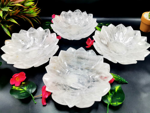 Lotus Bowl hand carved in White Quartz - 7 inches diameter and 600 gms (1.32 lb) - ONE BOWL ONLY
