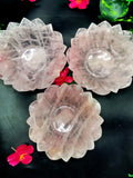 Beautiful rose quartz hand carved lotus bowls - 5 inches diameter and 325 gms (0.72 lb) - ONE BOWL ONLY