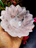 Beautiful rose quartz hand carved lotus bowls - 5 inches diameter and 325 gms (0.72 lb) - ONE BOWL ONLY