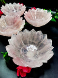 Beautiful rose quartz hand carved lotus bowls - 5 inches diameter and 325 gms (0.72 lb) - ONE BOWL ONLY