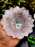 Beautiful rose quartz hand carved lotus bowls - 5 inches diameter and 325 gms (0.72 lb) - ONE BOWL ONLY