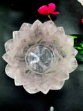 Beautiful rose quartz hand carved lotus bowls - 5 inches diameter and 325 gms (0.72 lb) - ONE BOWL ONLY