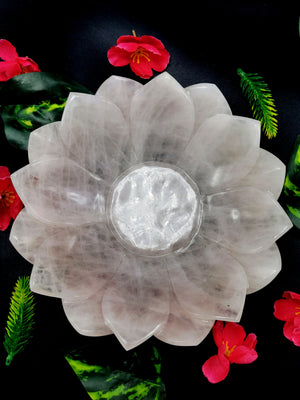 Beautiful rose quartz hand carved lotus bowls - 7 inches diameter and 600 gms (1.3 lb) - ONE BOWL ONLY