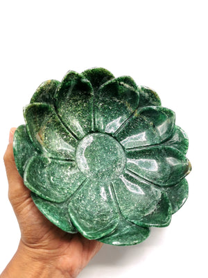 Lotus Bowl hand carved in Green Aventurine stone - 7 inches diameter and 790 gms (1.74 lb) - ONE BOWL ONLY