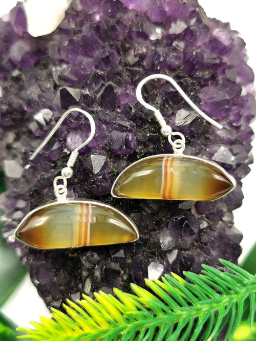 Beautiful Striped Onyx stone earrings in 925 Sterling Silver | Christmas gift | Mothers Day | Anniversary Gift | Birthday Gift - Shwasam