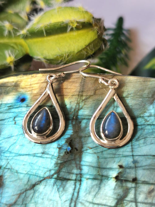 Pretty Labradorite stone earrings in 925 Sterling Silver | gifts for her | gifts for girlfriend | gifts for mom daughter sister - Shwasam