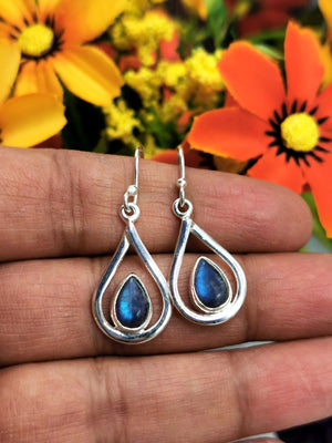 Pretty Labradorite stone earrings in 925 Sterling Silver | gifts for her | gifts for girlfriend | gifts for mom daughter sister - Shwasam