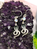 Breathtaking and unique snake shaped rainbow moonstone earrings in 925 Sterling Silver | gemstone jewelry | crystal jewelry | quartz jewelry - Shwasam