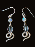 Breathtaking and unique snake shaped rainbow moonstone earrings in 925 Sterling Silver | gemstone jewelry | crystal jewelry | quartz jewelry - Shwasam