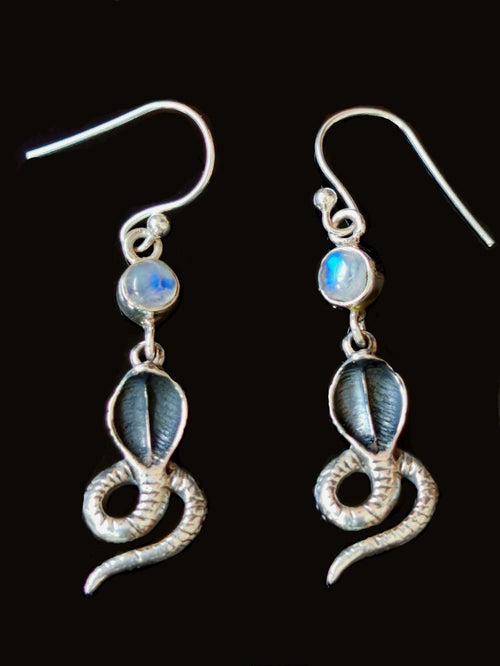 Breathtaking and unique snake shaped rainbow moonstone earrings in 925 Sterling Silver | gemstone jewelry | crystal jewelry | quartz jewelry - Shwasam