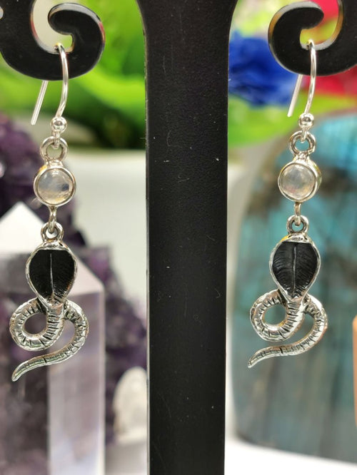 Breathtaking and unique snake shaped rainbow moonstone earrings in 925 Sterling Silver | gemstone jewelry | crystal jewelry | quartz jewelry - Shwasam