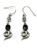 Breathtaking and unique snake shaped rainbow moonstone earrings in 925 Sterling Silver | gemstone jewelry | crystal jewelry | quartz jewelry - Shwasam