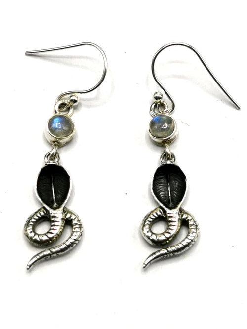 Breathtaking and unique snake shaped rainbow moonstone earrings in 925 Sterling Silver | gemstone jewelry | crystal jewelry | quartz jewelry - Shwasam