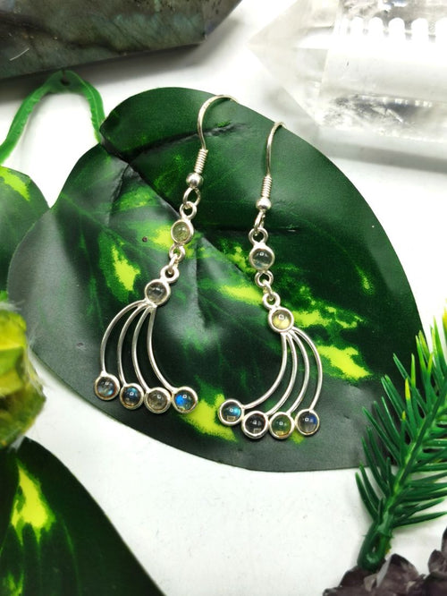 Beautiful and elegant labradorite earrings in 925 Sterling Silver - gemstone/crystal jewelry | Mother's Day/Birthday/Anniversary gift - Shwasam