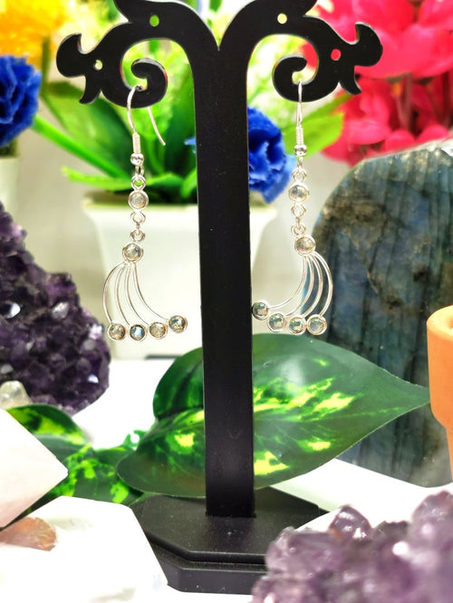 Beautiful and elegant labradorite earrings in 925 Sterling Silver - gemstone/crystal jewelry | Mother's Day/Birthday/Anniversary gift - Shwasam