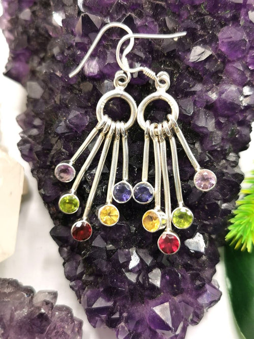 Breathtaking and unique multi-stone amethyst, iolite, peridot, citrine, garnet earrings in 925 Sterling Silver | Christmas gift | Mothers Day | Anniversary Gift | Birthday Gift - Shwasam