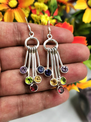 Breathtaking and unique multi-stone amethyst, iolite, peridot, citrine, garnet earrings in 925 Sterling Silver | Christmas gift | Mothers Day | Anniversary Gift | Birthday Gift - Shwasam