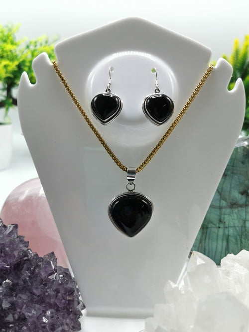 Elegant Black Onyx Jewelry set with pendant, 2 earrings in 925 sterling silver | gifts for her | gifts for girlfriend | gifts for mom - Shwasam