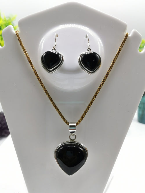 Elegant Black Onyx Jewelry set with pendant, 2 earrings in 925 sterling silver | gifts for her | gifts for girlfriend | gifts for mom - Shwasam