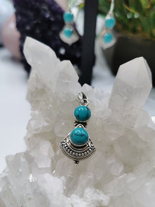 Blue Turquoise stone jewelry set made in 925 silver | gifts for her | gifts for girlfriend - Shwasam