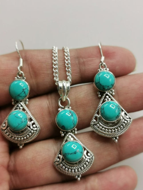 Blue Turquoise stone jewelry set made in 925 silver | gifts for her | gifts for girlfriend - Shwasam