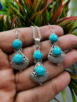 Blue Turquoise stone jewelry set made in 925 silver | gifts for her | gifts for girlfriend - Shwasam