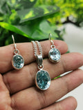 Blue Topaz stone jewelry set in 925 sterling silver - Pendant & Earring | gifts for her | gifts for girlfriend | gifts for mom daughter - Shwasam