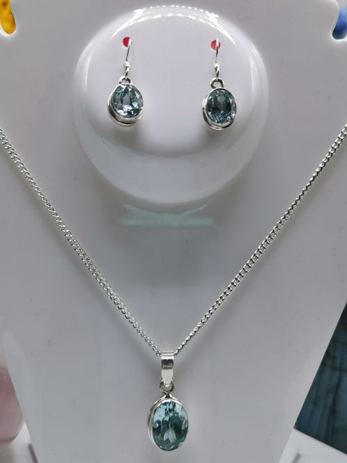 Blue Topaz stone jewelry set in 925 sterling silver - Pendant & Earring | gifts for her | gifts for girlfriend | gifts for mom daughter - Shwasam