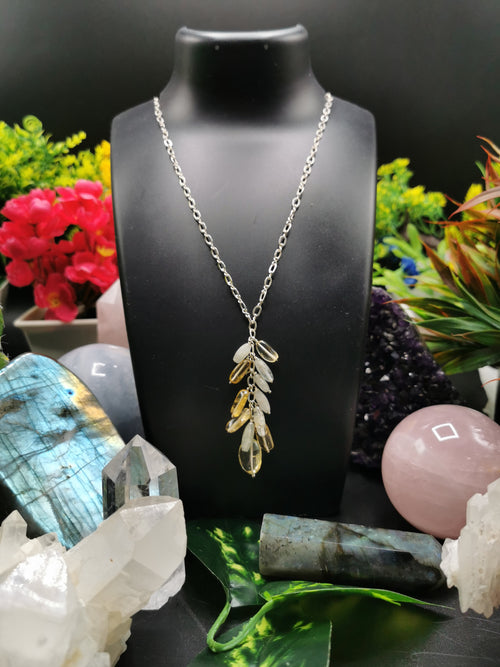 Elegant necklace in 925 sterling silver, made with rainbow moonstone and citrine | Christmas gift | Mothers Day | Anniversary Gift | Birthday Gift - Shwasam