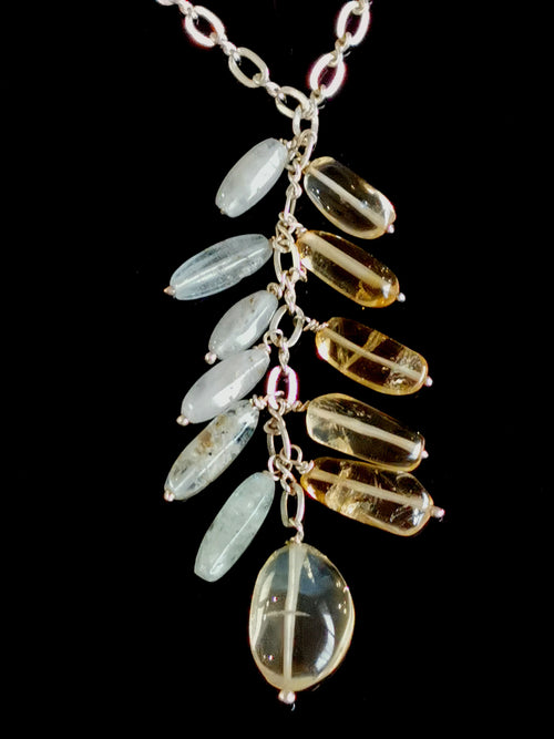 Elegant necklace in 925 sterling silver, made with rainbow moonstone and citrine | Christmas gift | Mothers Day | Anniversary Gift | Birthday Gift - Shwasam