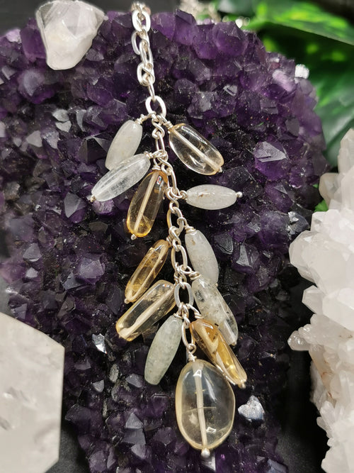 Elegant necklace in 925 sterling silver, made with rainbow moonstone and citrine | Christmas gift | Mothers Day | Anniversary Gift | Birthday Gift - Shwasam