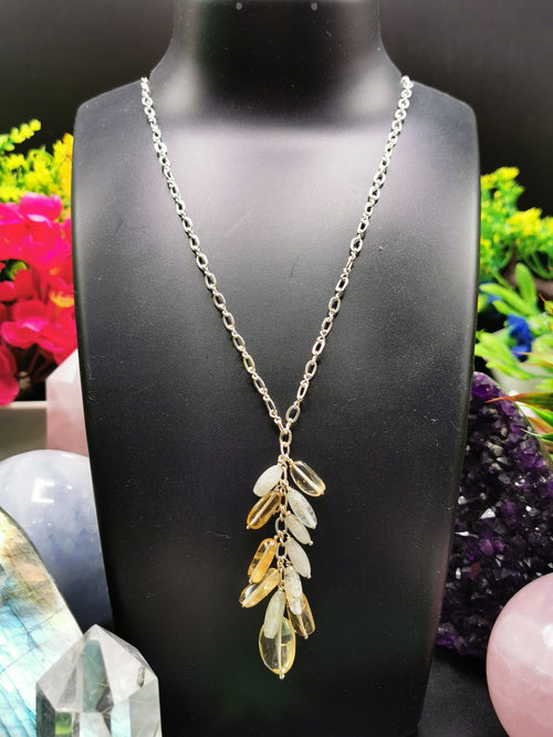 Elegant necklace in 925 sterling silver, made with rainbow moonstone and citrine | Christmas gift | Mothers Day | Anniversary Gift | Birthday Gift - Shwasam