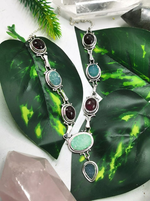 Breathtaking garnet druzy necklace in 925 sterling silver - gemstone/crystal jewelry | Mother's Day/engagement/wedding/anniversary/occasion gift - Shwasam