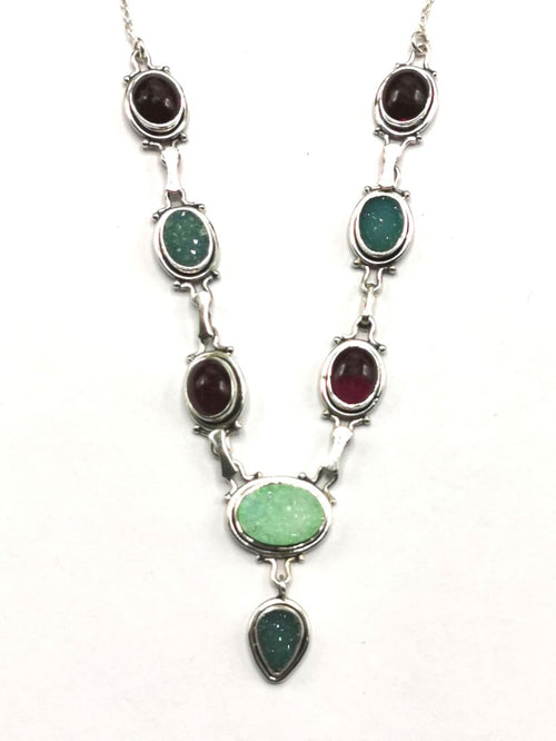 Breathtaking garnet druzy necklace in 925 sterling silver - gemstone/crystal jewelry | Mother's Day/engagement/wedding/anniversary/occasion gift - Shwasam