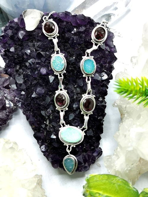 Breathtaking garnet druzy necklace in 925 sterling silver - gemstone/crystal jewelry | Mother's Day/engagement/wedding/anniversary/occasion gift - Shwasam
