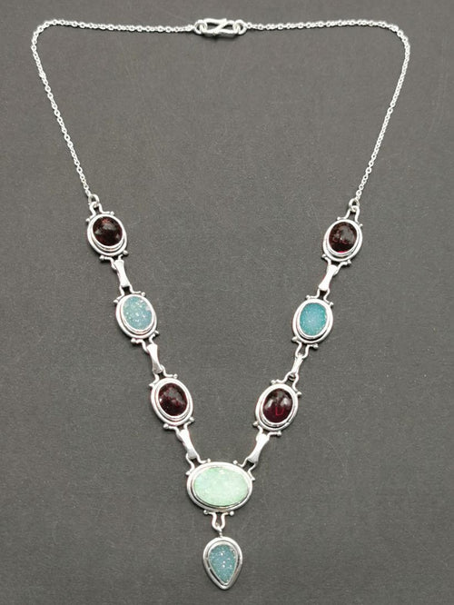 Breathtaking garnet druzy necklace in 925 sterling silver - gemstone/crystal jewelry | Mother's Day/engagement/wedding/anniversary/occasion gift - Shwasam